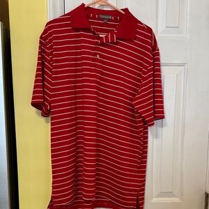 PETER MILLAR Red and White Striped Polo Shirt